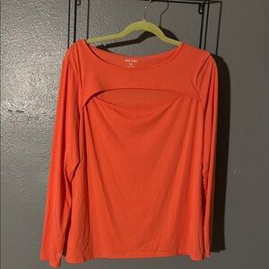 👚WOMENS Nine West Women's Orange Long Sleeve Tee cut out open on the chest
